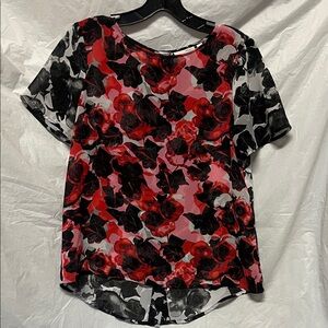 Halogen Red, Pink & Black Floral Short-Sleeve Blouse